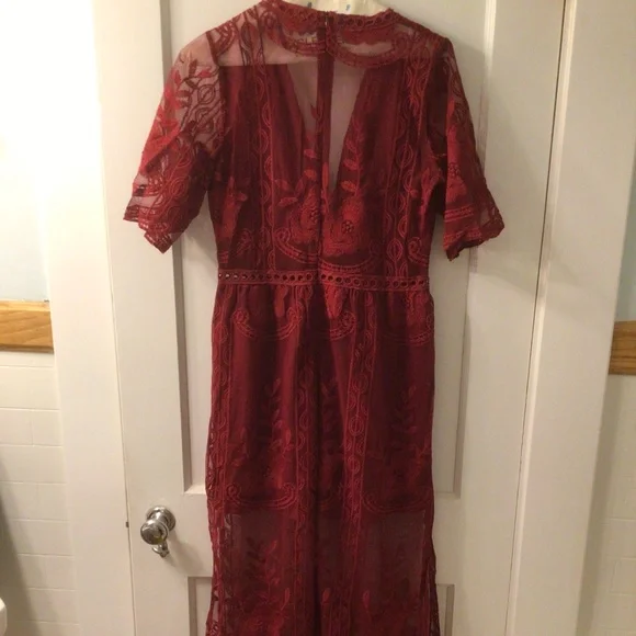 2xHP💝Merlot Lace Maxi Dress/Romper sz medium - Picture 14 of 16
